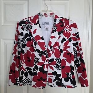 Joseph Ribkoff Trends Red, Black & White Floral Blazer Tailored Jacket Button 8